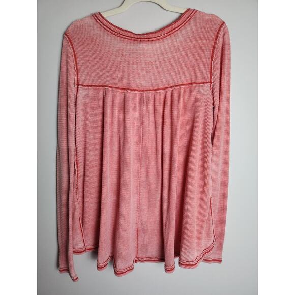 Free People womens waffle knit babydoll Henley thermal shirt sz S oversized - Picture 4 of 8